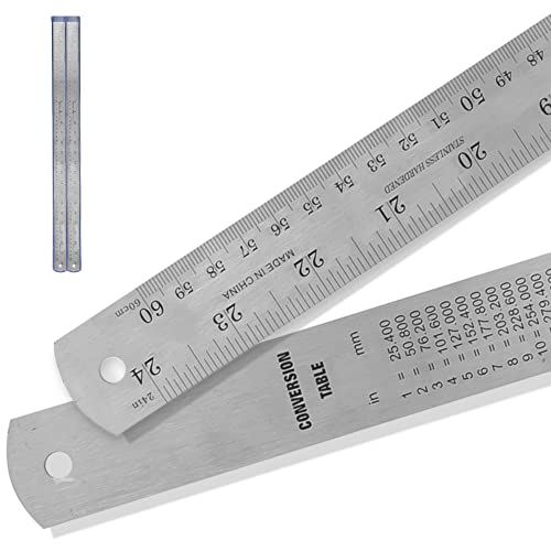 2 Pack Pacific Arc 24 Inch Stainless Steel Ruler with Inch/Metric Conversion Table - style: 2 Pack | 24 in