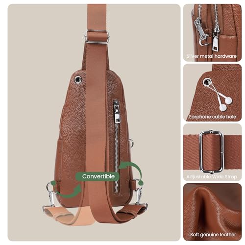 befen Genuine Leather Sling Bag for Women Anti-Theft Crossbody Chest Bags Fanny Packs for Travel with RFID Card Slots | Real Leather, Anti Theft, RFID Blocking, 3 Card Slots, Anti Pocket Bag, Multi Pockets, Travel Purse - color: Cognac Brown