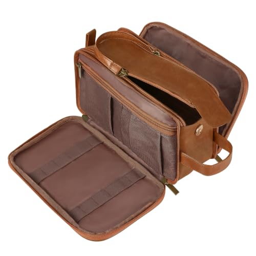 Mkono Men Toiletry Travel Bag PU Leather Hanging Shaving Dopp Kit Organizer | Water-Resistant, Wet/Dry Separation, Multi Compartments, for Makeup, Daily Essentials, Gym, Trips, Dad Husband Birthday Gifts