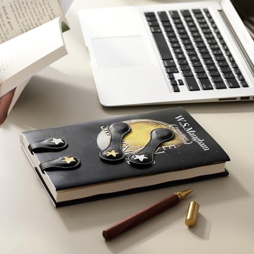 Ovesmusl 2Pcs PU Leather Star Magnetic Bookmarks with Pen Holder | Black and black set with double-sided magnets, gift box included, for books, notebooks, magazines, readers and teachers - style: Star (Black+Black)