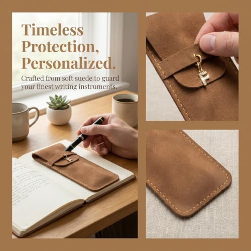Personalized Initial PU Suede Pen Pouch - Office and Professional Storage Accessory, Ideal Gift for Coworkers (F) - color: F