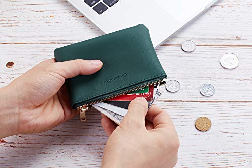 Chelmon Vegan Leather Coin Purse Pouch Change Purse With Zipper For Men Women - color: Green Coal