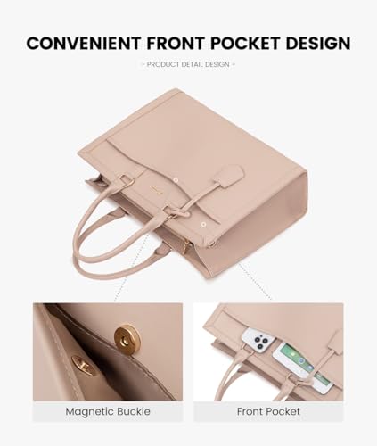 LOVEVOOK Laptop Tote Bag for Women, Large Work Computer Bag with Cup Holder - color: Leather/Apricot, size: 15.6 Inch