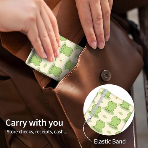 Checkbook Cover for Personal Checkbook, Cute Pu Leather Check Book for Women & Men, Slim Checkbook Holder with Pen Holder and Built-in Clear Plastic Divider, Cute Frog - color: Cute Frog