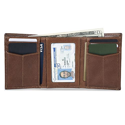 Eddie Bauer Men Signature Trifold Wallet - color: Leather Logo - Tan