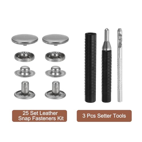 HARFINGTON 25 Set Leather Snap Fasteners Kit 17mm Metal Snap Button Press Studs Leather Rivets Snaps with 3 Setter Tools for Clothes Jackets Jeans Wears Bags, White - color: White, size: 17mm