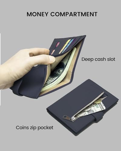 Karmiir RFID Passport Holder Travel Wallet for Women, Leather Passport Cover Wallet with Card Holders SIM Slots,Zippered Coins Pocket and Cash Slot Slim Compact Travel Wallet (Blue Black) - color: Blue Black