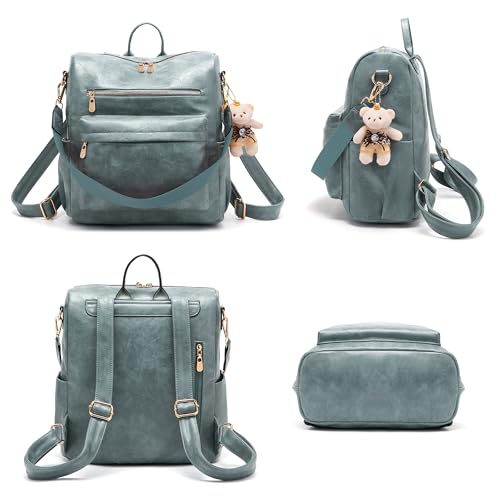 Soperwillton Women Backpack Purse Shoulder Handbags Travel Bag Set 2pcs | Soft PU Leather,Large Capacity,Many Pockets,with a Functional Wallet,with a Detachable Shoulder Strap,Multipurpose Design - color: Skyblue