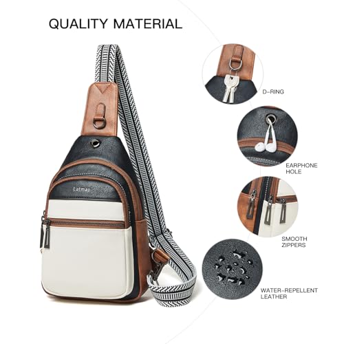 LATMAP 7L Sling Bag For Women Faux Leather Anti Theft Small Casual Daypack Backpack Fanny Pack Crossbody Chest Bags Purse Waterproof - color: 7l-black & Beige W/ Brown Trim