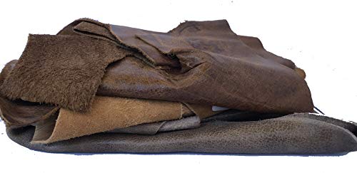 Premium Genuine Leather Scraps - Large Leather Pieces for Crafting - 2 LBS Brown - Beige - 2-8 Pieces