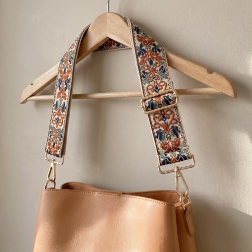 Flower Purse Strap Replacement Embroidery Crossbody Shoulder Strap for Handbag Canvas Purse Extender Accessories - color: Gray Flowers