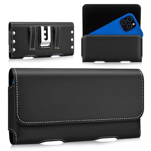 Gcepls Universal Cowhide Leather Phone Holster with Belt Clip Compatible with Samsung Galaxy S25 Ultra,S24 Ultra, S23 Ultra,S22 Ultr,S21 Ultra,S20 Ultra(Black, X-Large, Fit Thin Case On) - color: Black, size: X-Large(6.89x3.55x0.71”)