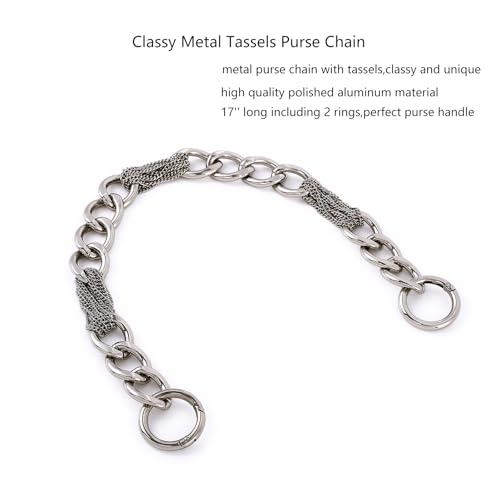 Yichain Classy Metal Tassels Bag Chains Purse Handles Shoulder Strap Replacement Charms Accessories (Silver Big 17'') - color: Silver Big 17''
