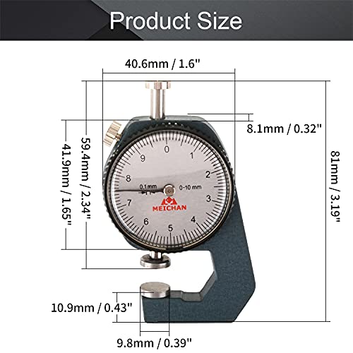 Utoolmart Dial Thickness Gauge, Flat Head Thickness, 0-10mm Tester Dial Measuring Tool for Paper Leather Cloth Paper, Film, Wire 1 Pcs - size: C-05 0-10mm