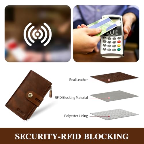 Full Real Leather Trifold Wallet for Women With RFID Blocking - color: a2-darkbrown