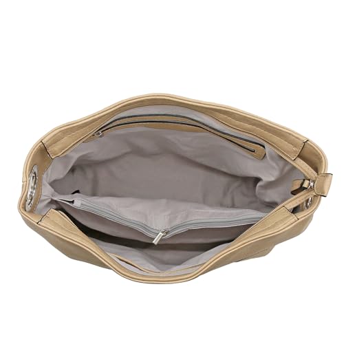 Hobo Shoulder Bag with Big Snap Hook Hardware - color: Taupe