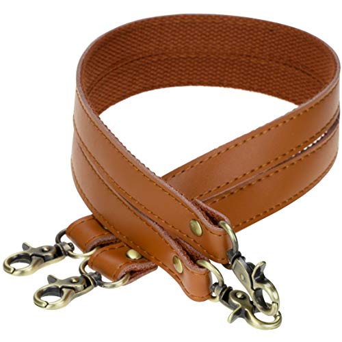 Allzedream Genuine Leather Purse Strap Sewing Canvas Replacement Handbag Shoulder Bag 2 Pcs - color: Camel