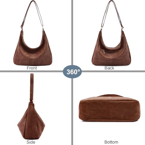 Hobo Bags for Women Foldable Shoulder Handbag CrossBody Purse | Adjustable Strap, 6 organized pockets, Crescent Tote Bag, Cute Slouchy Underarm Bag, Fits 12.9" iPad Pro - color: Brown