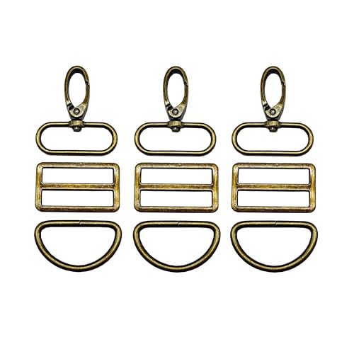 1-1/2 inch Swivel Snap Hooks with D Rings Tri-Glide Silde Buckle 5 Sets | Handbag Backpack Dog Collar Pet Leashes Kyechain Lanyard Strap Craft Making Metal Slider Buckles 5 Sets Goyunwell - color: Antique Bronze, size: 1-1/2 inch