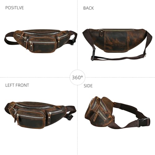 Water Resistant Canvas + Leather Hiking Riding Travel Fanny Waist Pack Small Phone Pouch For Men Women FB811-29 (Dark Brown-346) - color: Dark Brown-346