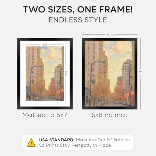 Homeforia 6x8 Black Picture Frame, High-End Metal, 5x7 Mat, Glass | High End Aluminum, Tempered Glass, Acid-Free 5x7 Removable Mat, 6x8 in Edge-to-Edge Display 8x6, Wall Kit, Set Of 1 - color: Carbon Black, size: 6x8
