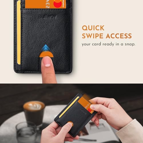 Buffway Slim Minimalist Front Pocket RFID Blocking Leather Wallets for Men and Women - Galactic Crack Black - color: Galactic Crack Black