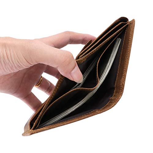 Trifold Billfold RFID Blocking Cowhide Leather Wallet for Men 10 Card Slots 2 ID Windows with Coin Pocket - color: Brown