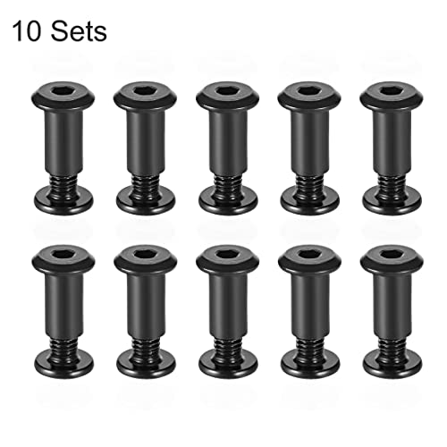 uxcell Screw Post Fit for 5/16"(8mm) Hole Dia, Male M6x10mm Belt Buckle Binding Bolts Leather Fastener Carbon Steel Black 10 Sets - size: 10mm