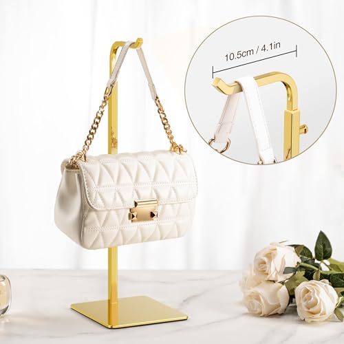pickpiff Adjustable Table Banner Stands & Purse Holders, Shiny Gold | Height-adjustable tabletop holder displays handbags in closets, on desks or in retail stores. - size: 1 Pack