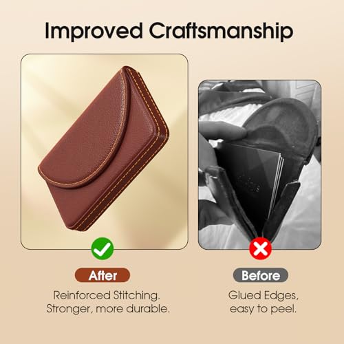 MaxGear Business Card Holder Case, PU Leather Business Card Case, Coffee | Pocket Name Card Holder Wallet for Purse, Portable Business Card Carrier with Magnetic Closure, Slim Stylish Men Women Gift - color: Coffee