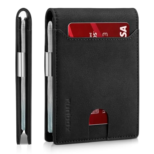 RUNBOX Slim Wallet for Men - RFID Blocking Leather Bifold with Money Clip | Minimalist Front Pocket Wallet Holds 11 Cards,Slim Thin Design,RFID Blocking Protection, Practical Birthday Gifts for Men - color: Shepherd Black