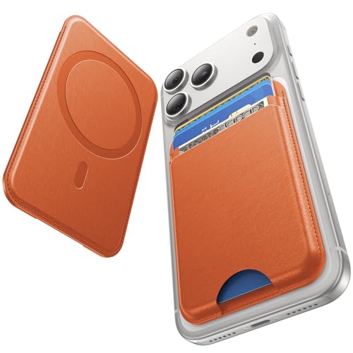 for MagSafe Wallet, 5 Card Holder, Slim Leather Magnetic Wallet for iPhone 17/16/15/14/13/12 Pro Max Plus Air Series, 1 Card Slots & 1 Cash Slot,Orange - color: Orange