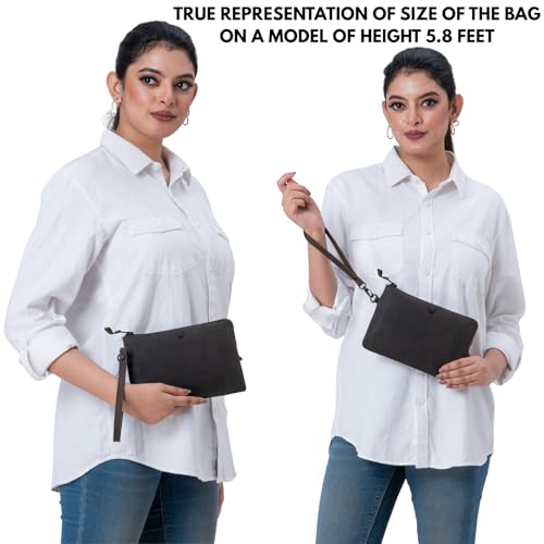 Leather Wristlet Wallet for Women Clutch Handbag Purse with Cell Phone Slot | Genuine Top Grain Leather, 8 Credit Card Slots, Detachable Strap, YKK Zipper, Gifts for Women - color: Coffee Crazy Horse