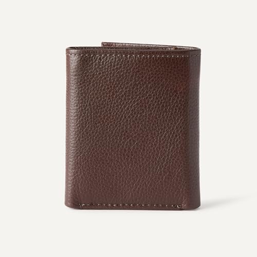 Amazon Essentials Men's Pebbled Full Grain Leather Trifold Wallet, Dark Brown, One Size - color: Dark Brown