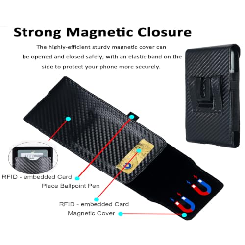 Holster Pouch for Galaxy Z Fold 8 with Belt Clip & Card Holder, Luxury Carbon Fiber Leather Vertical Holster Case (Black)