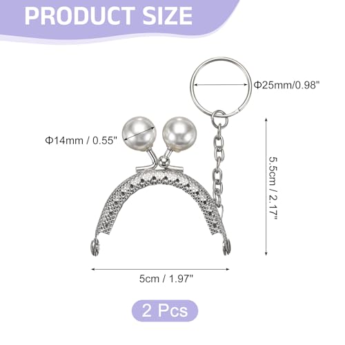 uxcell 2 Pcs Metal Purse Frame, 5cm/1.97" Beads Silver Kiss Lock Clasp Arch Embossing Bag Frames with Key Ring for Purse Making Clutch Bag Coin Purse, White - color: White