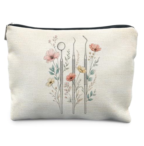 Dental Gifts Makeup Bag for Women | Dental Hygienist Assistant Dentist Gifts,Floral Dentistry Cosmetic Toiletry Bag Zipper Pouch - color: Floral Dentistry