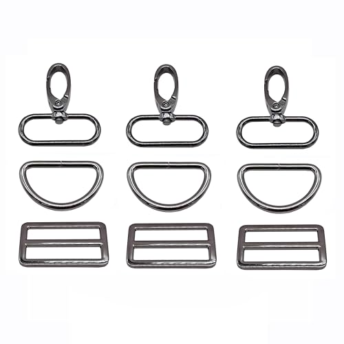 Goyunwell Bag Hardware 1-1/2 inch Swivel Snap Hooks D Ring Tri-Glides Slide | 5 Set Metal Buckles Gunmetal for Purses Handbag Backpack Crossbody Bag Dog Collars Webbing Keychain Lanyard Strap 1.5 inch - color: Gunmetal, size: 1-1/2 inch