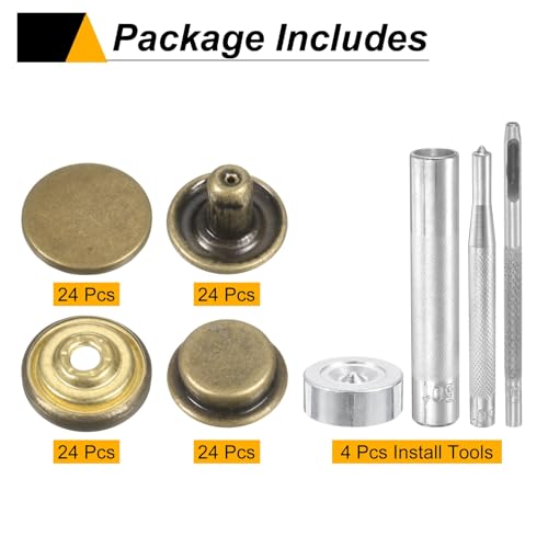 HARFINGTON 24Set Leather Snaps Fasteners Kit 20mm Dia Brass Press-Stud Cap Button 2.95" Length Metal Snap Buttons with 4 Install Tools for Coat Bag Leather Marine Boat Canvas, Bronze - color: Bronze, size: 20mm