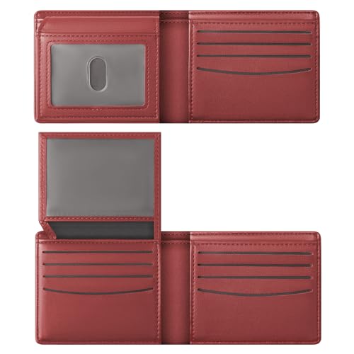 GNDR Wallet For Men RFID Blocking Red Wallets Bifold Faux Leather Card Holder Front Pocket Mens Accessories With Gift Box - color: Red-06