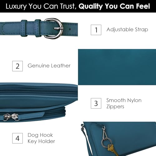 ili New York Genuine Leather Crossbody Bags for Women - Premium RFID Blocking Shoulder Bag Organizer with Adjustable Strap - color: Jeans Blue