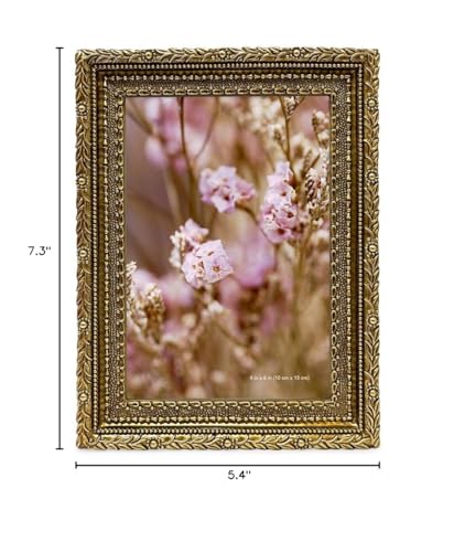 Isaac Jacobs 4x6 Gold Vintage Inspired Antique Library Frame | Horizontal & Vertical for Tabletop and Wall Display, Home Decor, Decorative Art Design (4x6, Gold) - color: Gold, size: 4x6