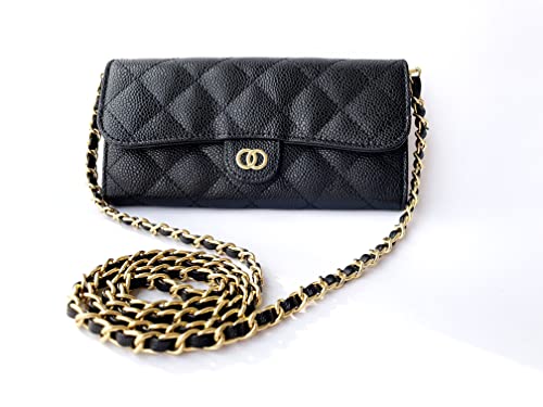 Caviar leather Purse Chain Strap Slim Wide 8mm Length 48.4inch Replacement crossbody chain strap for small handbag - color: Old-gold