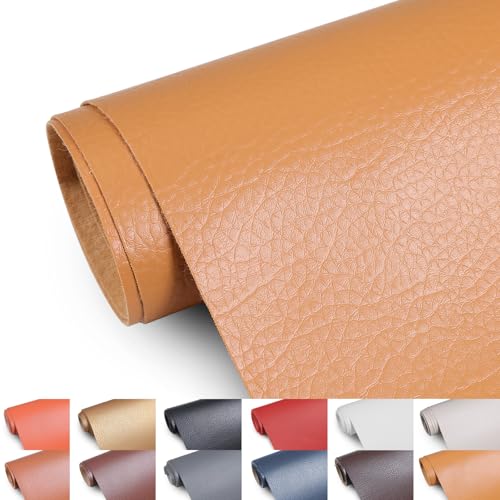 Faux Leather 0.7mm Upholstery Fabric by the Yard 55x72 Inch Camel | PU Waterproof Marine Vinyl, Soft Pebble Leather Sheet for Sofa Wallet Handbag Cushion Earrings Bows Craft Sewing Projects