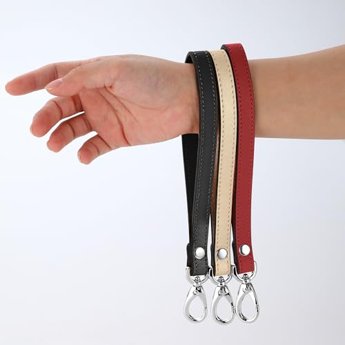 Genuine Leather Wristlet Strap - Universal Hand Lanyard Replacement - color: Silver - Black