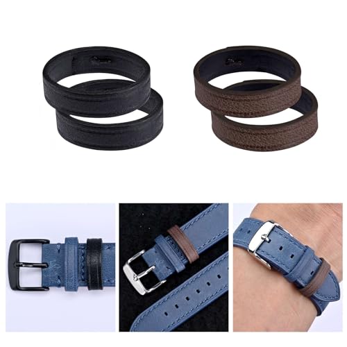 ANNEFIT Watch Bands Keeper, 4PCS Leather Watch Straps Replacement Loops 18mm 20mm 22mm - color: Black+Dark Brown, size: For 22mm Watch Strap