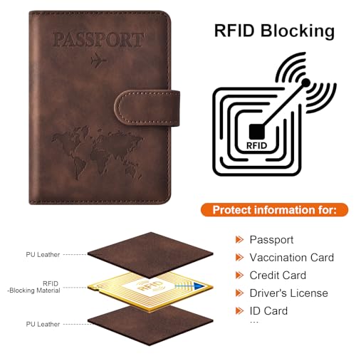 Eoehro Passport Holder for Travel Essentials, Passport Wallet Cover Case for Travel Must Haves Accessories,Passport Book Holders for Women and Men(coffee) - color: coffee, style: Magnetic Clasp