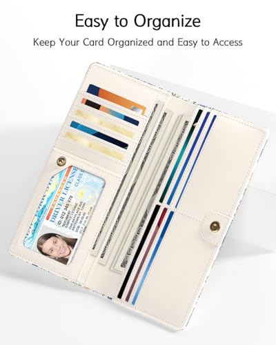 Nipichsha Womens Wallet, RFID Slim Wallets for Women, Thin Ladies Credit Card Holder Purse, Cute Leather Bifold Clutch Billfold with 11 Card Slots & ID Window, Colorful Flowers - color: Colorful Flowers