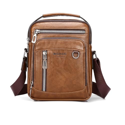 Messenger Bag for Men Crossbody Shoulder Purse Small Vintage PU Leather Satchel Pouch Side Crossover Handbag - color: Messenger Bag for Brown