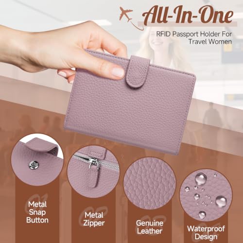 Likesing RFID Blocking Passport Holder, Leather Travel Wallet Womens(Pink) | RFID Passport Wallet with Credit Card Holders SIM Slots, Passport Book Cover Zippered Coins Pocket and Cash Holder - color: Pink